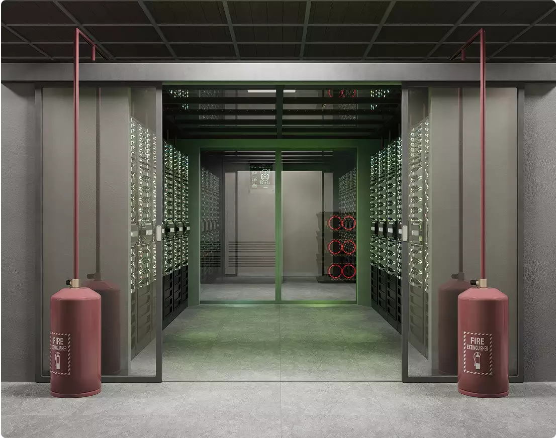 Moderne spa-entree met glazen deuren en symmetrie in 3D-interieurvisualisatie van architectuur