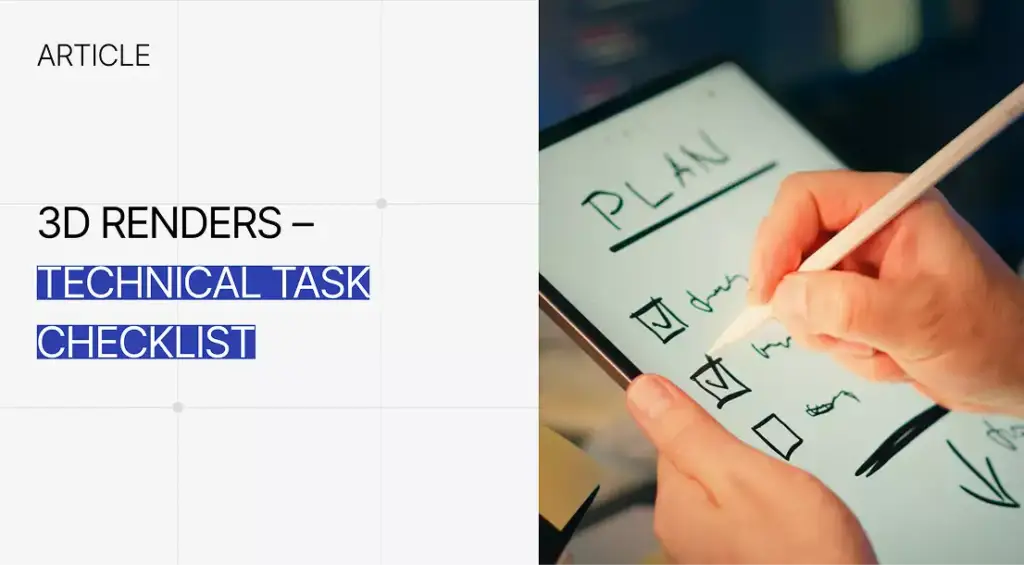 Hand writing checklist on tablet with stylus, 3D renders technical task checklist