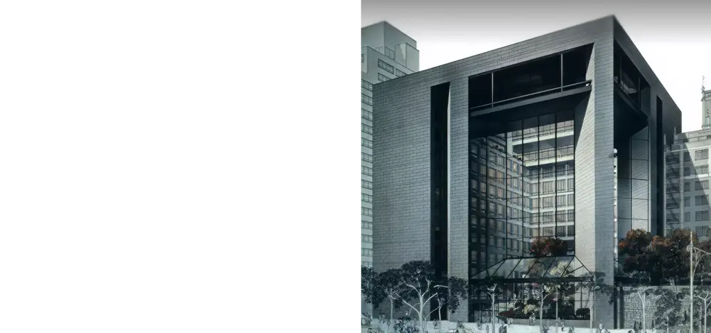 Fachada de un edificio en visualización arquitectónica 3D