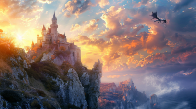 AI-generated fantasy landscape used as a visual example for creative AI training