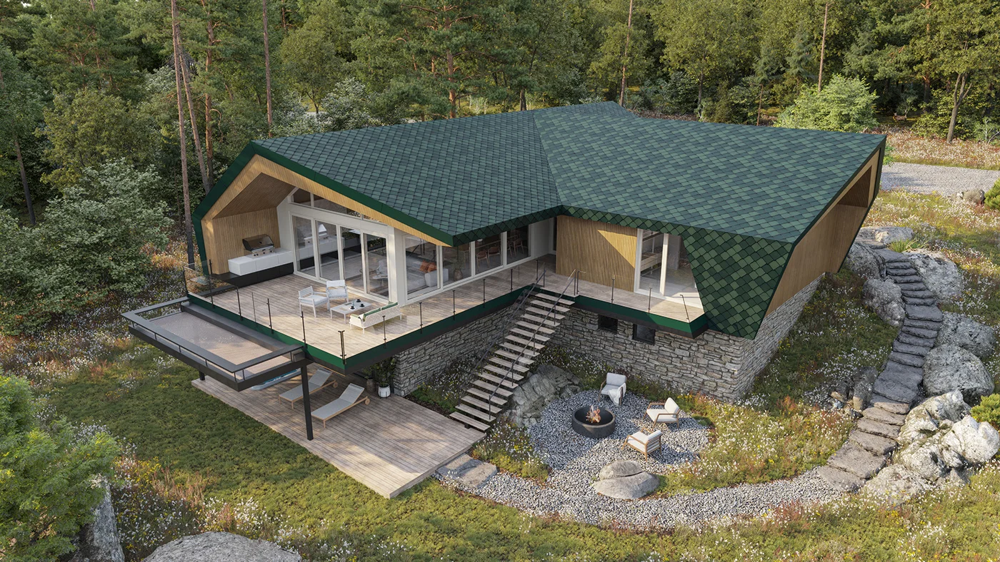 Photorealistic exterior 3D rendering of a Canadian residential project by Maverick Frame Studio