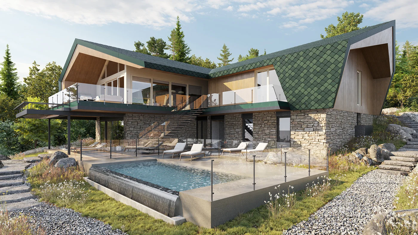 High-end exterior architectural visualization for the Canadian 3D rendering market