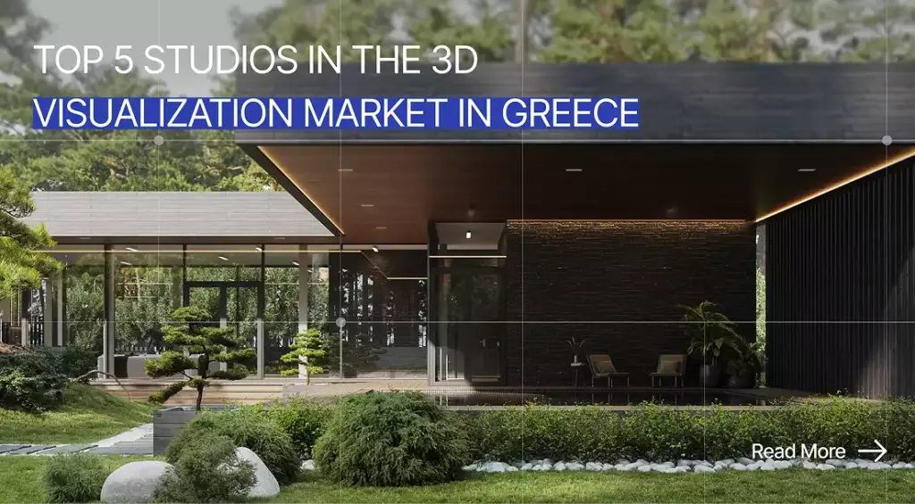 Modern house with garden, top 5 studios in 3D visualization market in Greece