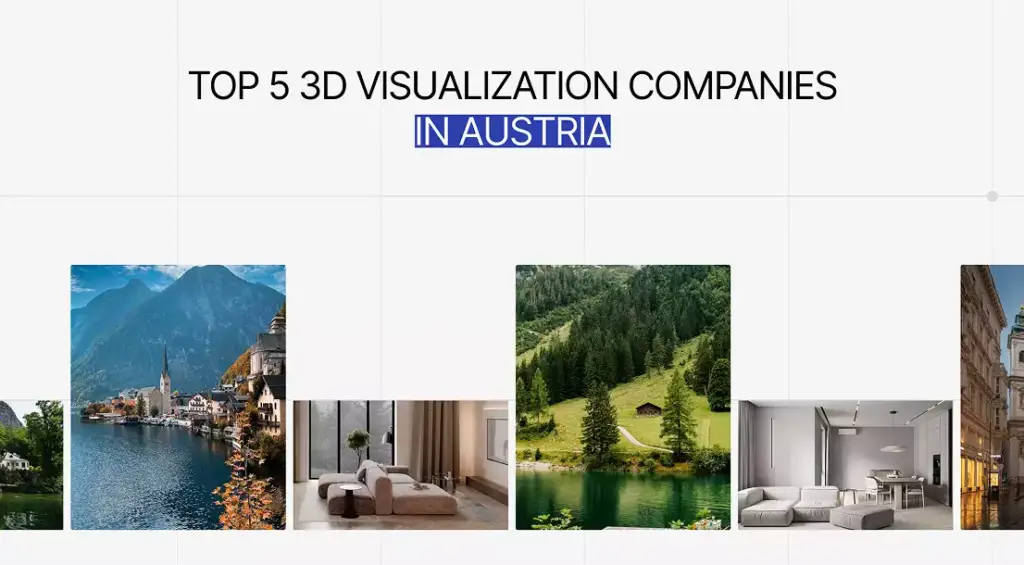 Austrian alpine village by lake, top 5 3D visualization companies in Austria
