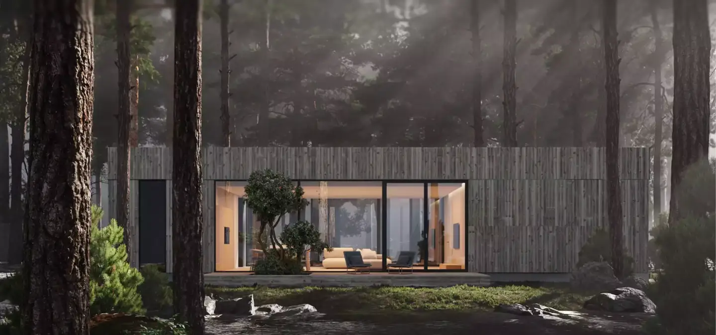 Modern forest house with glass walls by water, Top 4 3D visualization companies in Kazakhstan