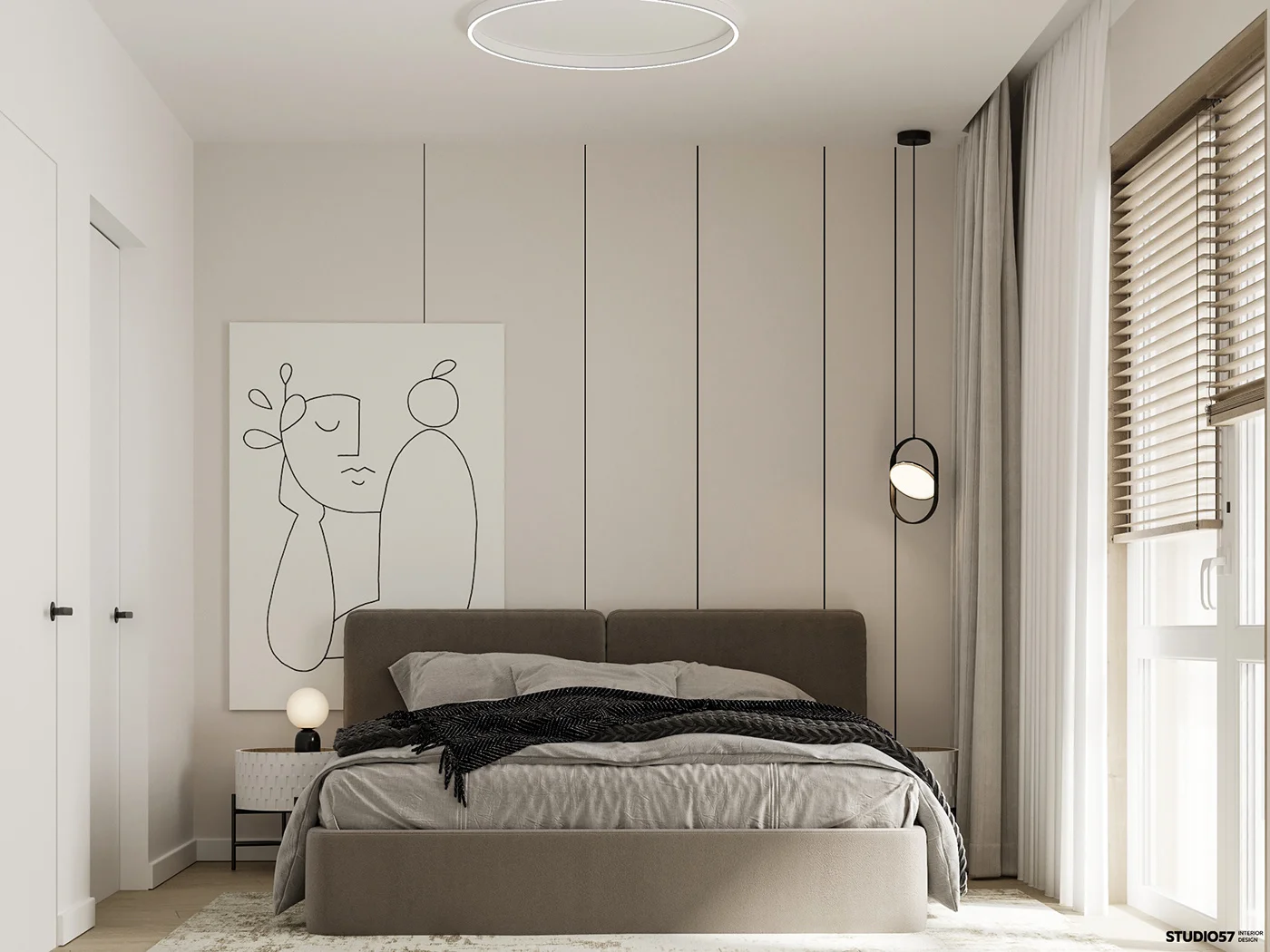 Photorealistic 3D interior rendering of a modern bedroom illustrating Lithuanian visualization quality