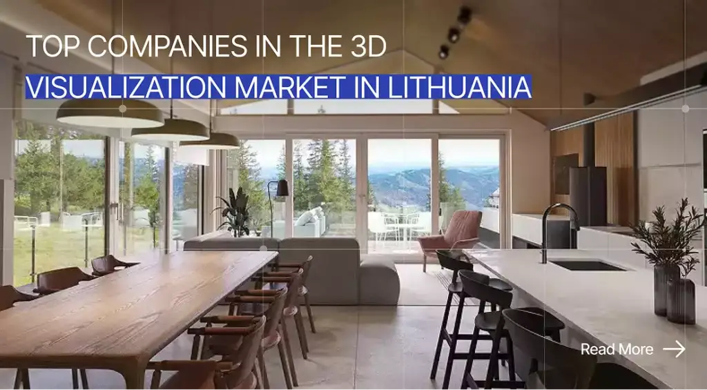 Modern open plan kitchen and dining interior, top companies in the 3D visualization market in lithuania