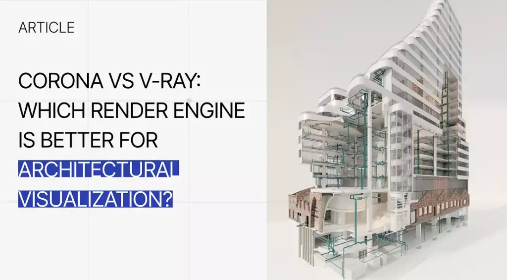 Architectural building cutaway model with pipes and structure, Corona vs V-Ray Architectural Visualization Comparison