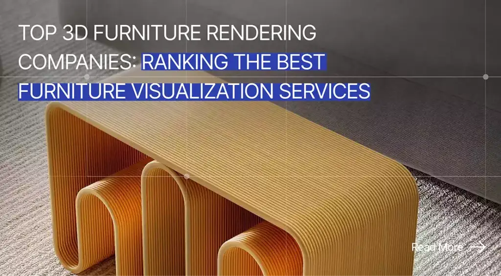 Curved ribbed furniture piece with text top 3D furniture rendering companies ranking the best furniture visualization services