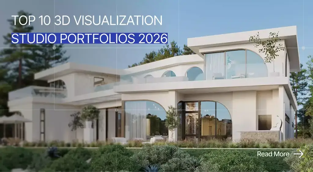 Modern luxury villa exterior, top 10 3D visualization studio portfolios 2026
