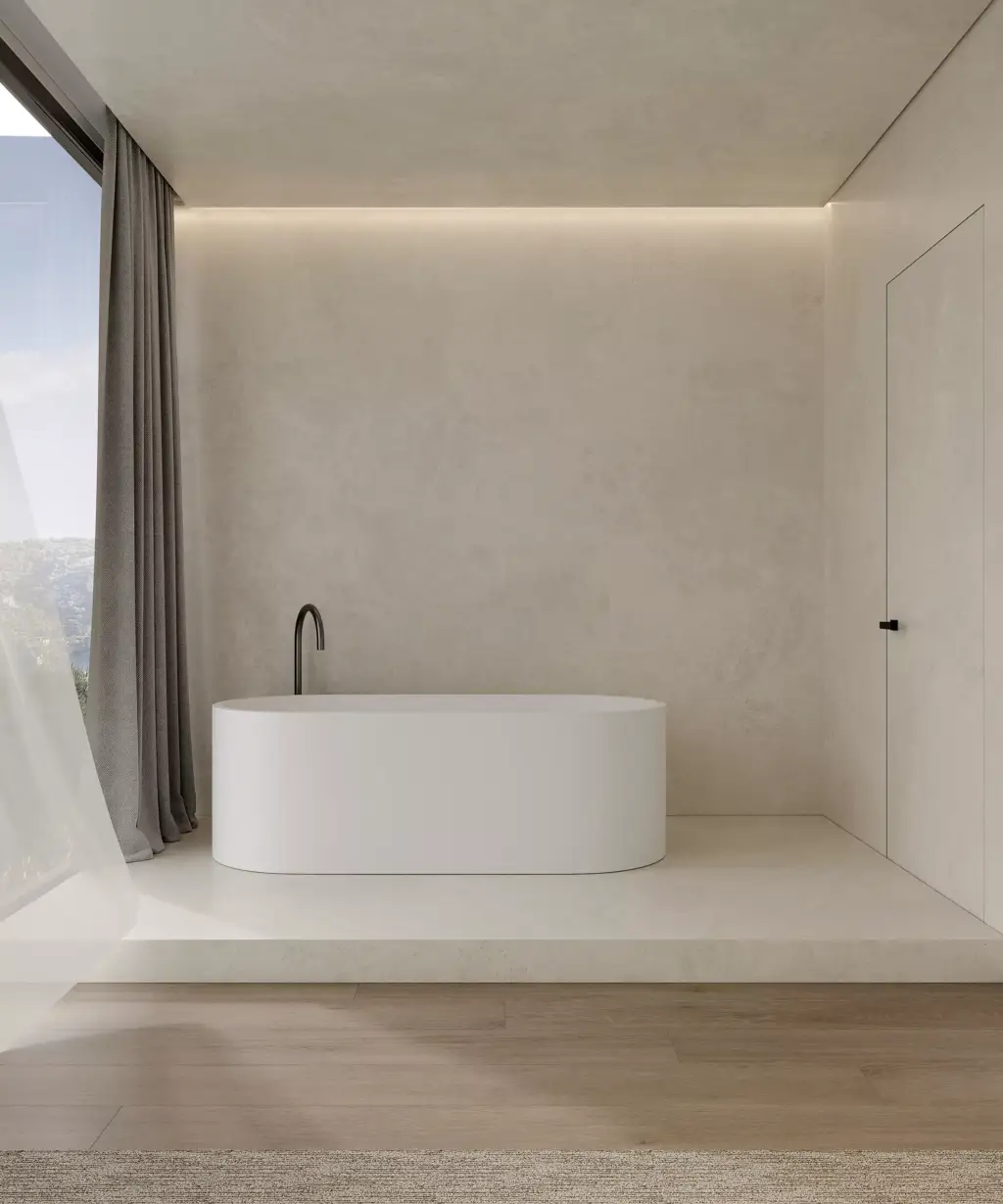 Render CGI de villa de lujo con luz solar optimizada, visualización arquitectónica de Maverick Frame Studio