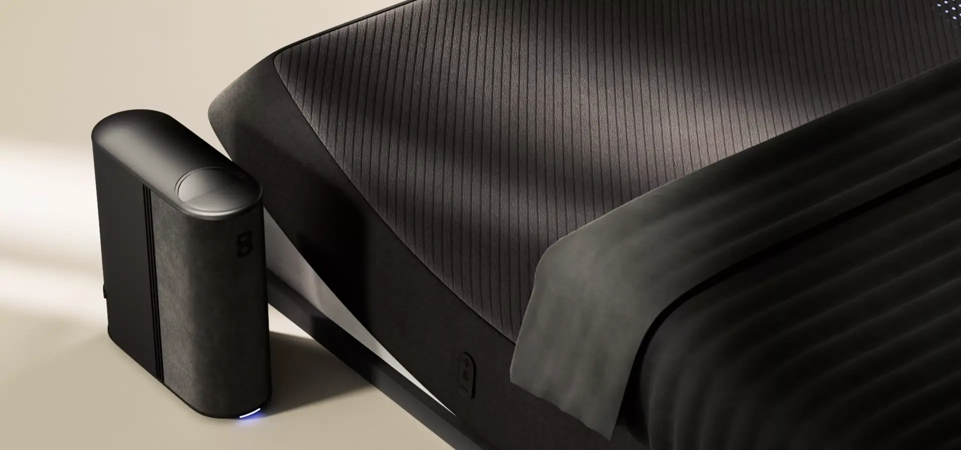 Animatie van slaapaccessoires met een slim verstelbaar bed en geïntegreerd nachtkastapparaat