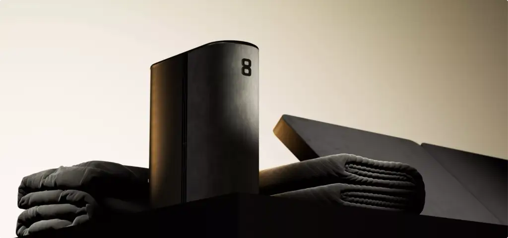 Animatie van slaapaccessoires met een slim slaapapparaat, verstelbaar bed en opgevouwen beddengoed