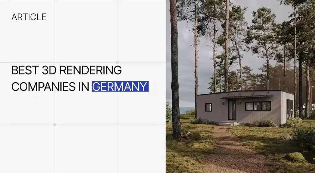 Minimal house in forest with trees and path, Best 3D Rendering Companies In Germany
