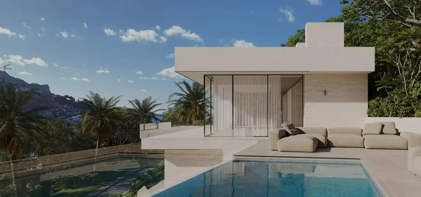 CGI Sold a Luxury Villa showing modern hillside villa with infinity pool and panoramic terrace
