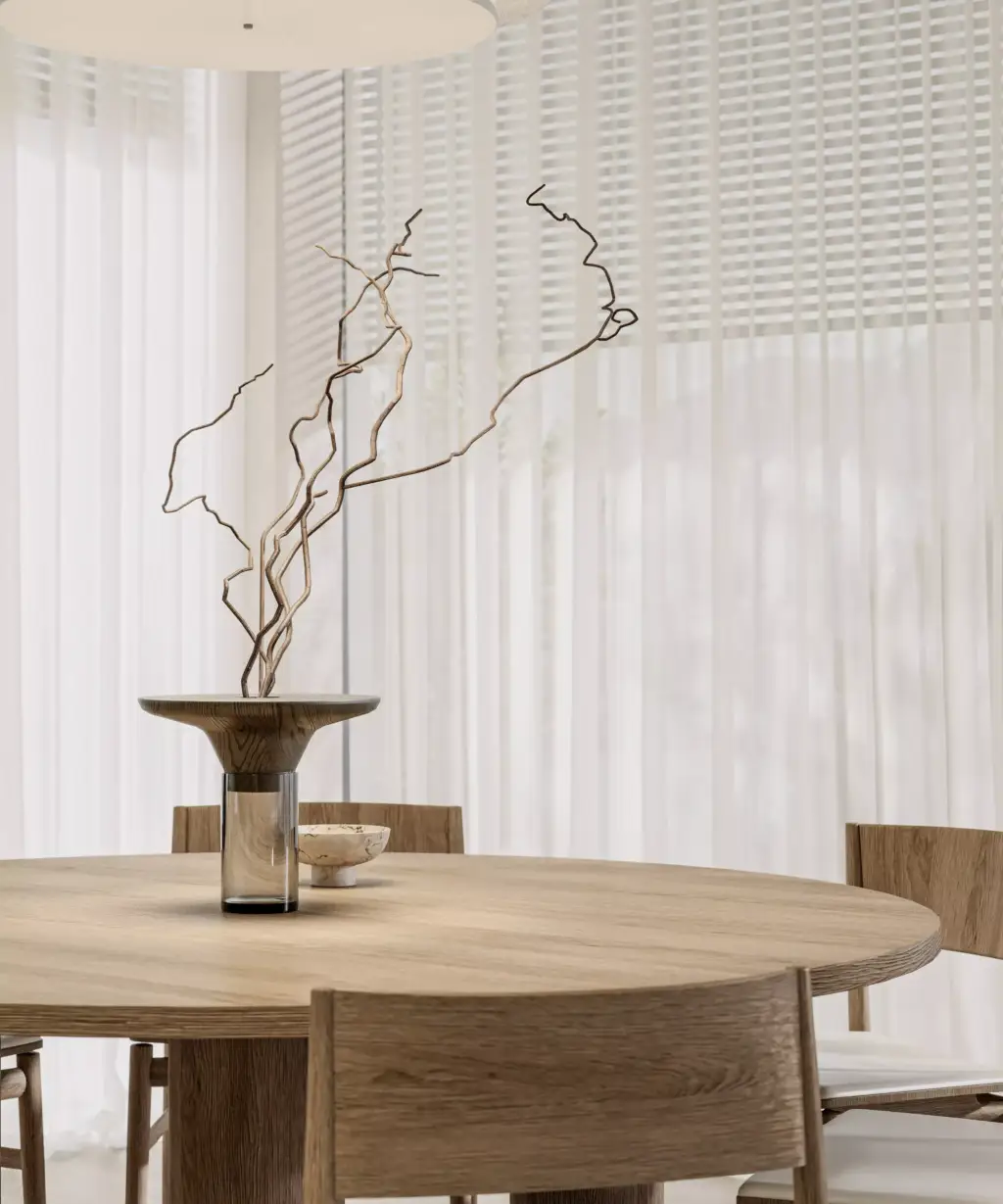Render del salón interior de la villa de lujo con luz solar optimizada