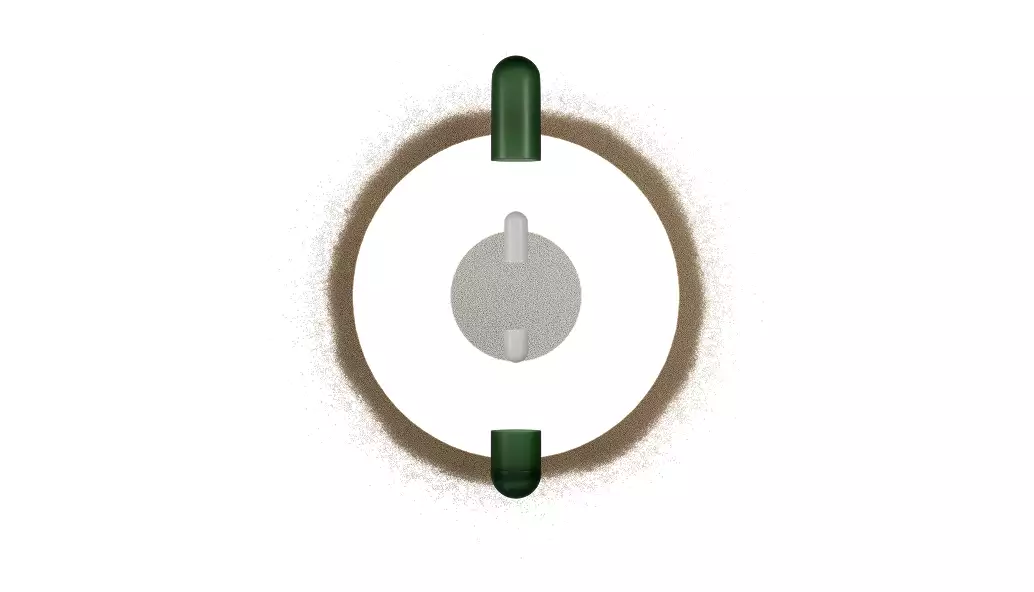 Doorsnede van een capsule met groene schil en poederkern, verpakkingsontwerp voor supplementen