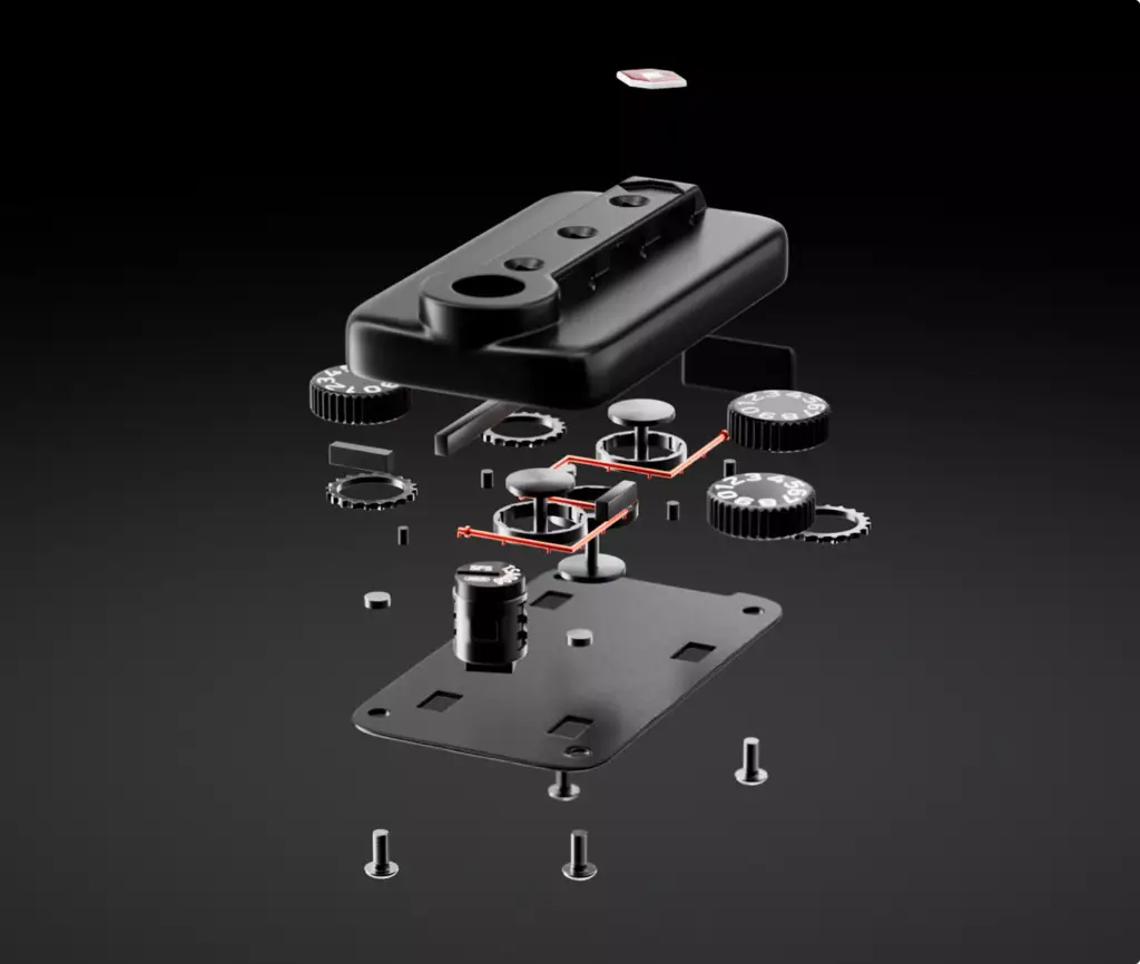 3D Product Visuals Suitcase showing exploded view of electronic lock and internal components