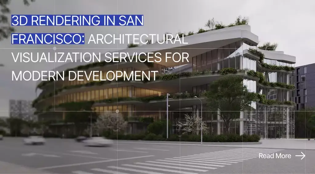 Modern glass building with greenery on terraces, 3D Rendering in San Francisco Architectural Visualization Services for Modern Development