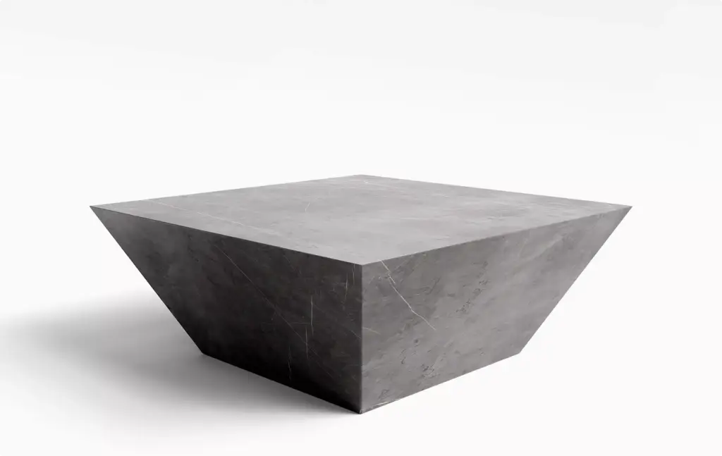 Portfolio Möbelvisualisierung: grauer Marmortisch als geometrischer Block