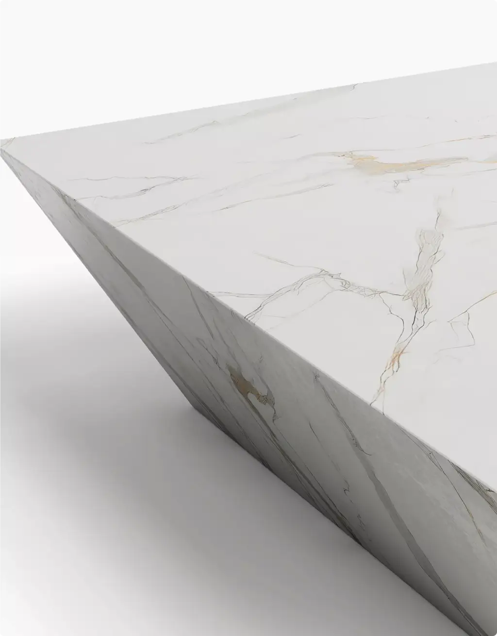 Portfolio Möbelvisualisierung: weißer Marmortisch mit feiner Maserung im Detail