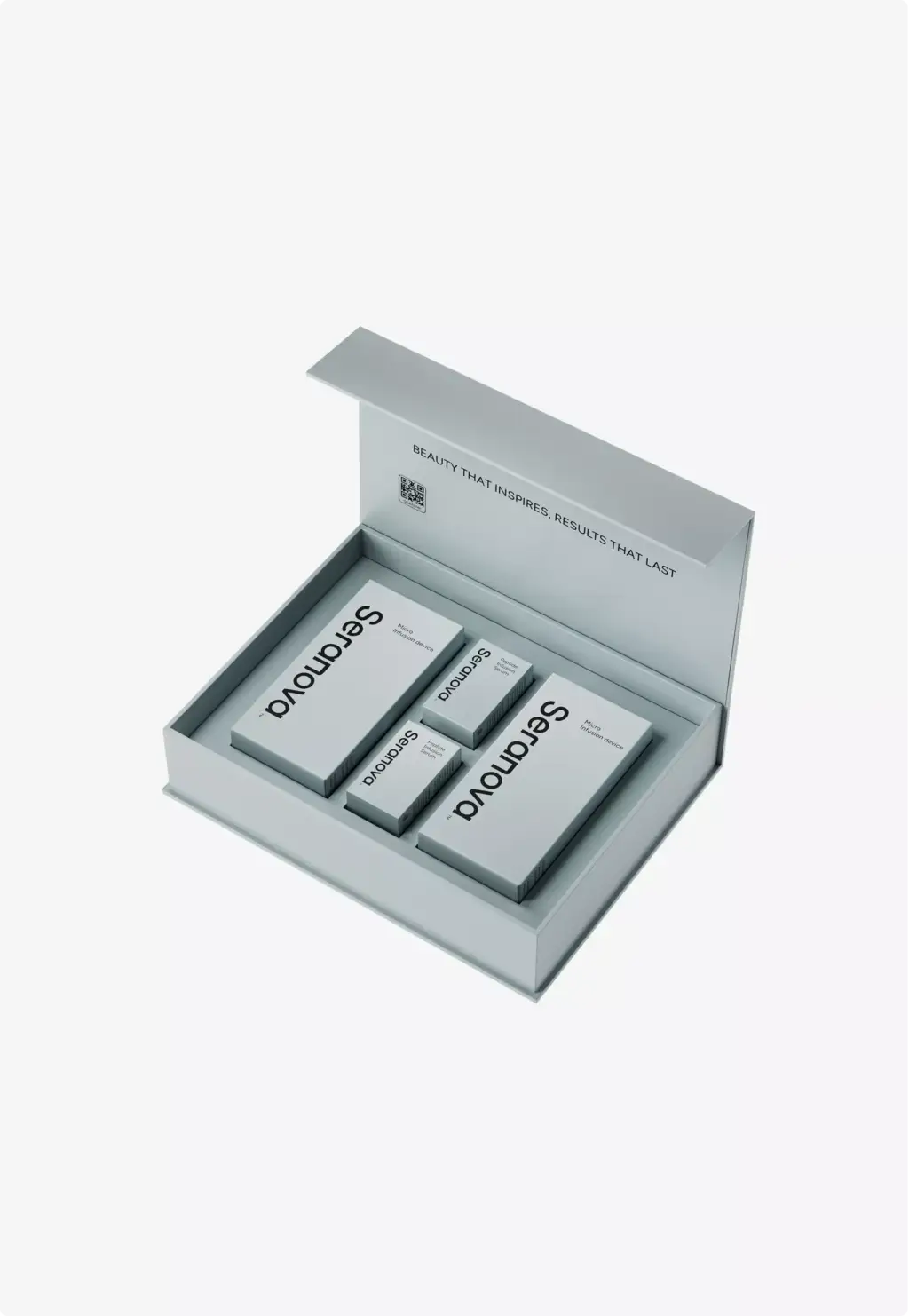 Portfolio 3D-Produktmodellierung: Geöffnete Seranova-Hautpflegeverpackung