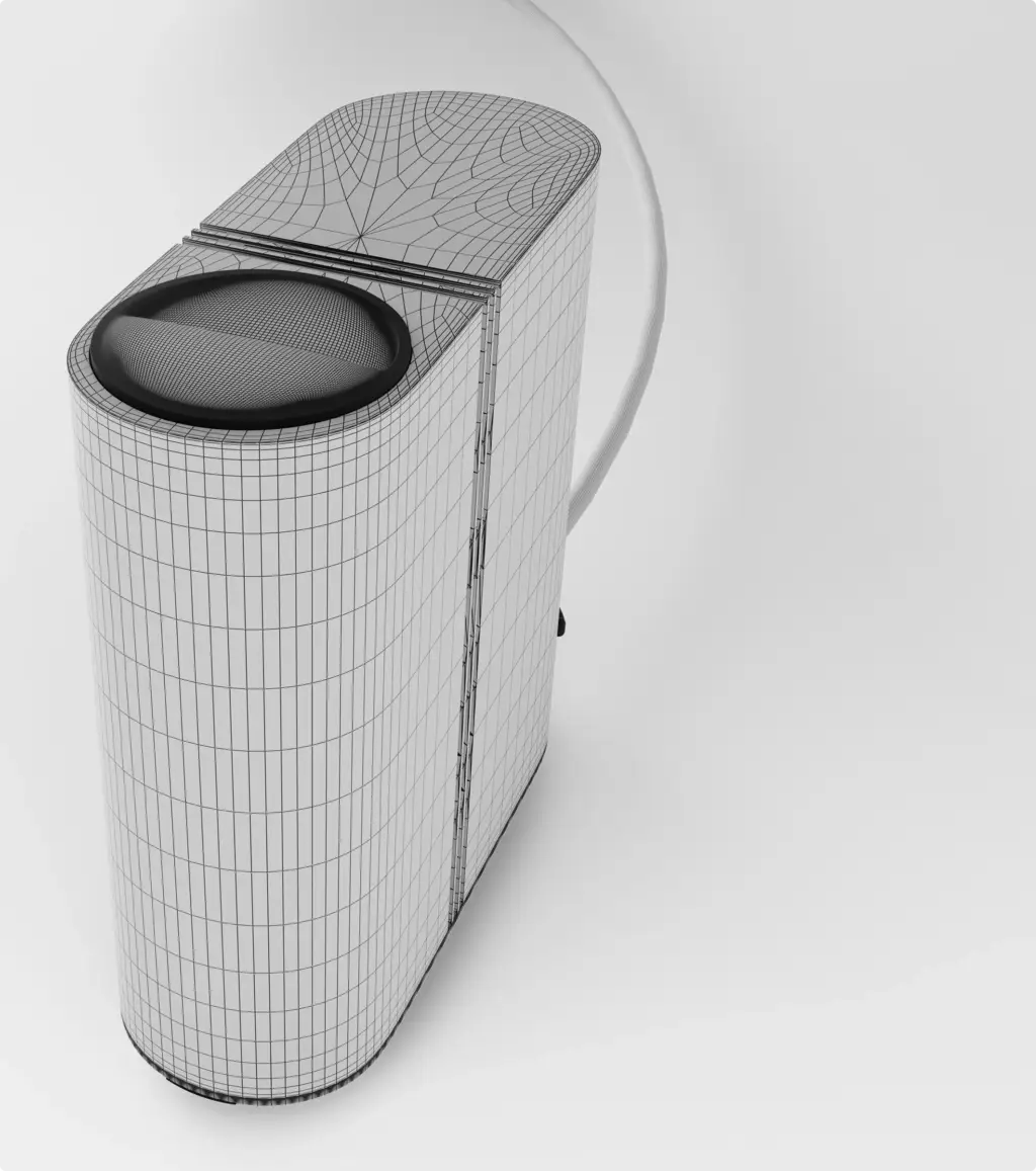 Portfolio 3D-Produktmodellierung: Nahaufnahme des Drahtgittermodells des Geräts
