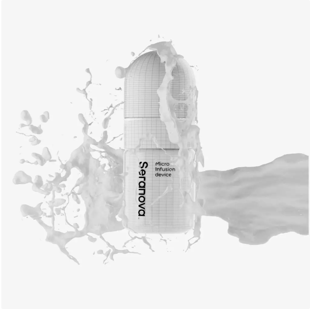 Portfolio 3D-Produktmodellierung: Drahtgittermodell des Infusionsgeräts mit Flüssigkeitsspritzer
