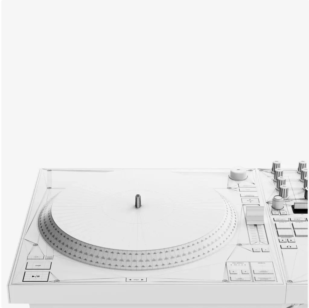 Portfolio 3D-Produktmodellierung: Drahtgitter-Nahaufnahme des DJ-Controller-Plattentellers