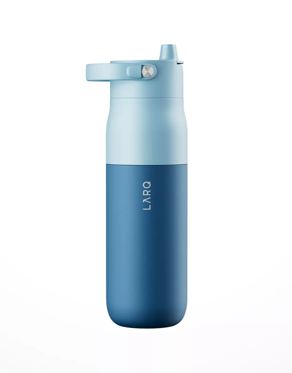 3D Product Rendering of blue insulated bottle with flip straw lid
