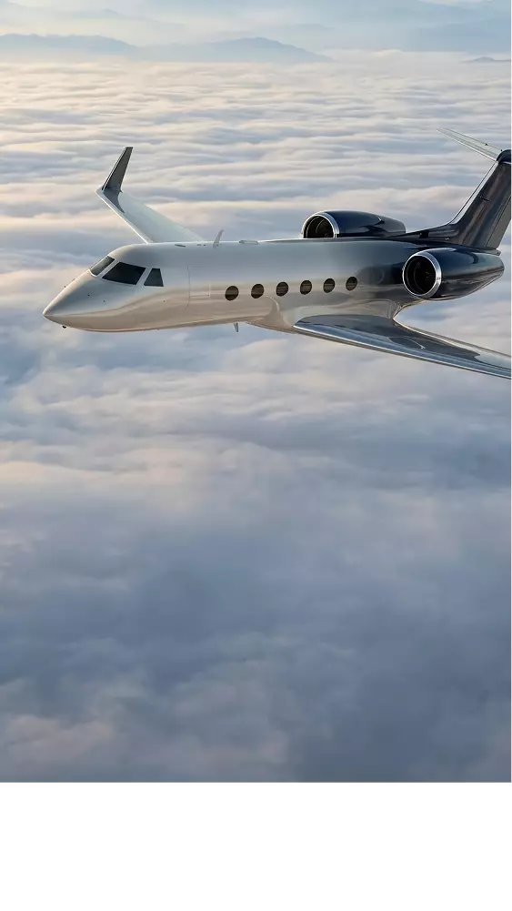 Flugzeug-Visualisierung eines Business Jets über den Wolken