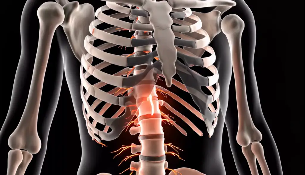 Animation for Medical showing rib cage and spine anatomy with highlighted spinal nerves