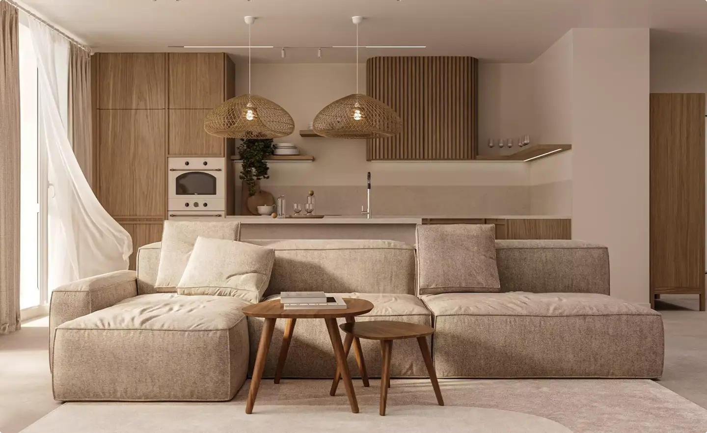 Was ist Rendering? 3D-Rendering einfach erklärt 3D-Rendering eines modernen Wohnzimmers – fertiges Bild nach dem Render-Prozess