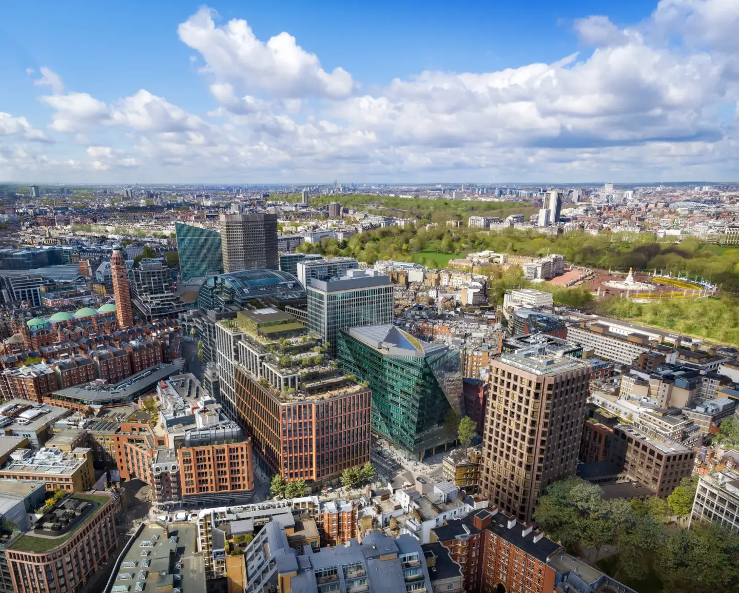 Best 3D Rendering Companies in the USA for Architectural Visualization & Real Estate in 2026 Large city district aerial, 3D rendering company USA, modern blocks, roads and green park