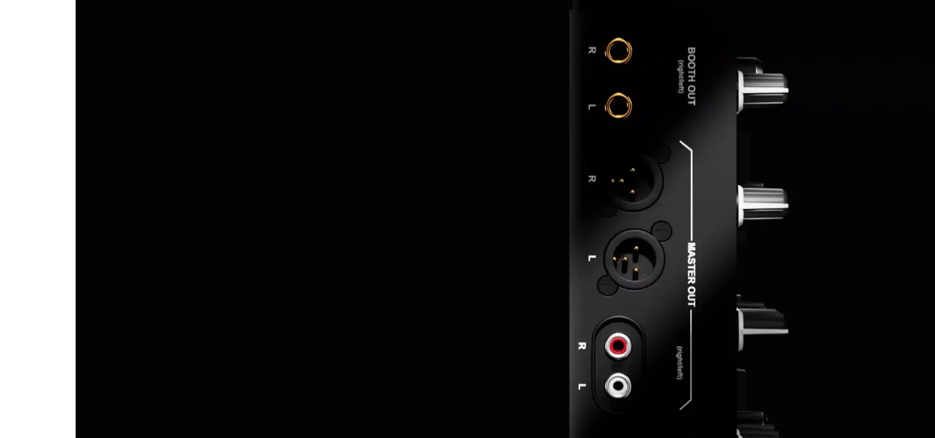 DJ pult 3D rendering rear panel with audio ports and master outputs on black surface