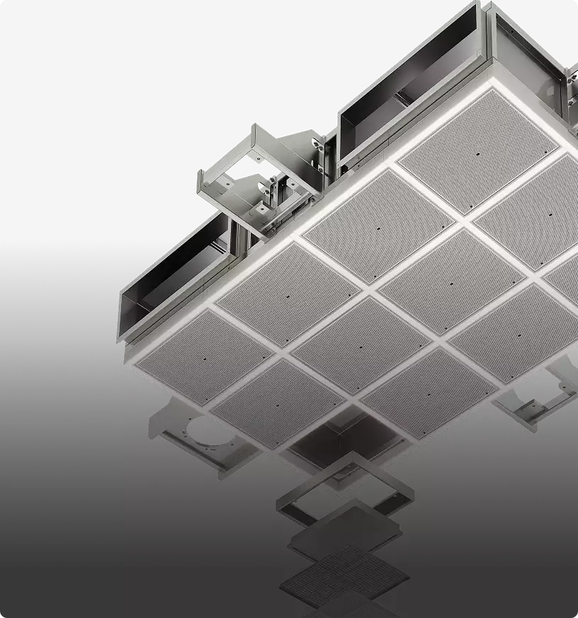Abgehängtes Deckenpaneelsystem, Bauteilansicht aus der 3D-Produktmodellierung