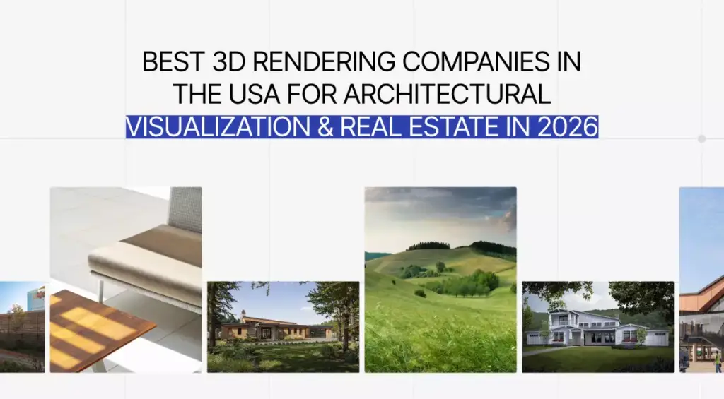 Grid of house and landscape renders under heading about real estate companies in USA 2026
