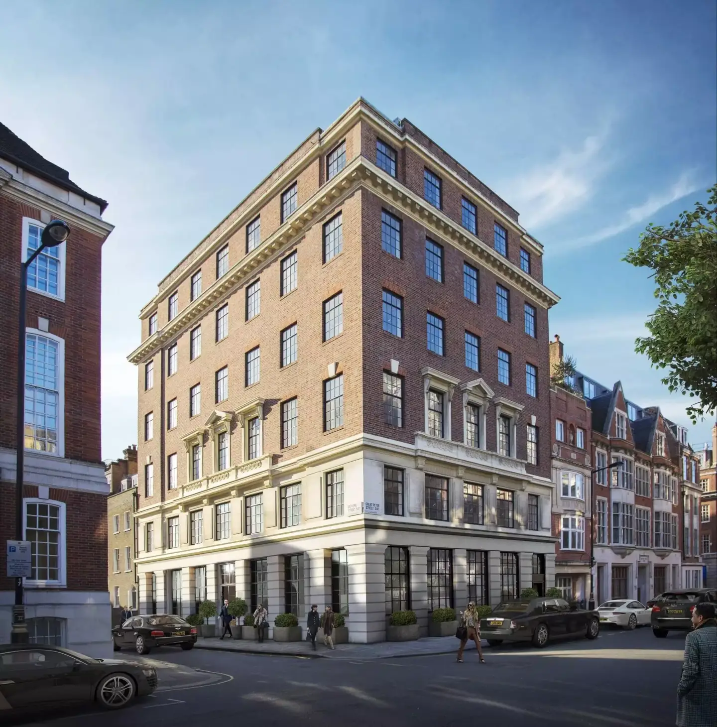 Top Architectural Animation Studios for Real Estate Marketing in 2026 Architectural animation studios render of brick office building on city corner