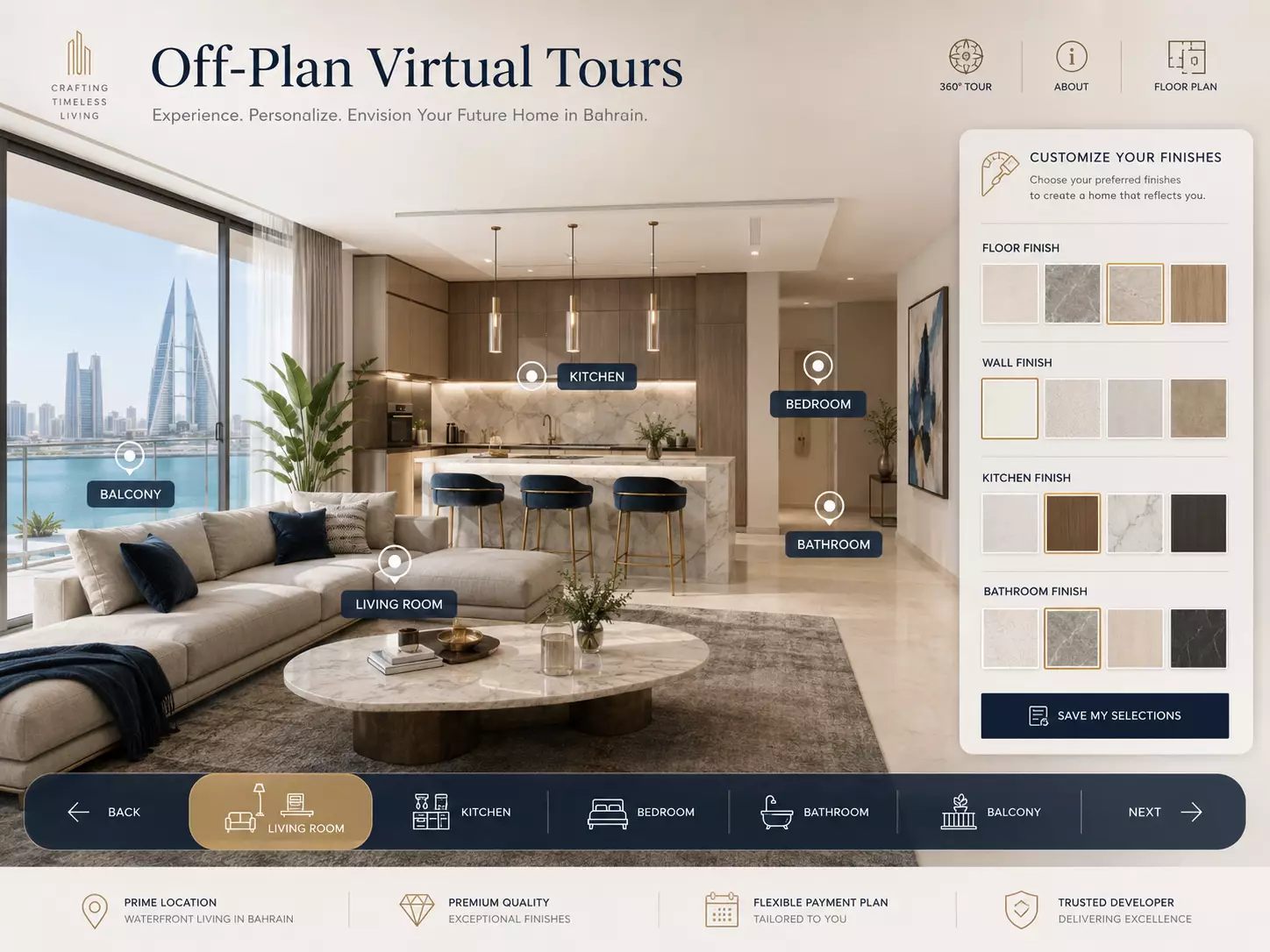 Top 3D Visualization Studios in Bahrain for Real Estate & Architecture Off-plan virtual tour for Bahrain real estate developers — example