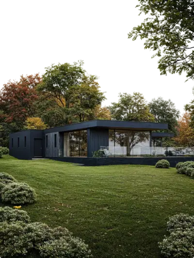 Flat-roofed modern house with glass walls, showing the Bauhaus legacy in contemporary exterior design