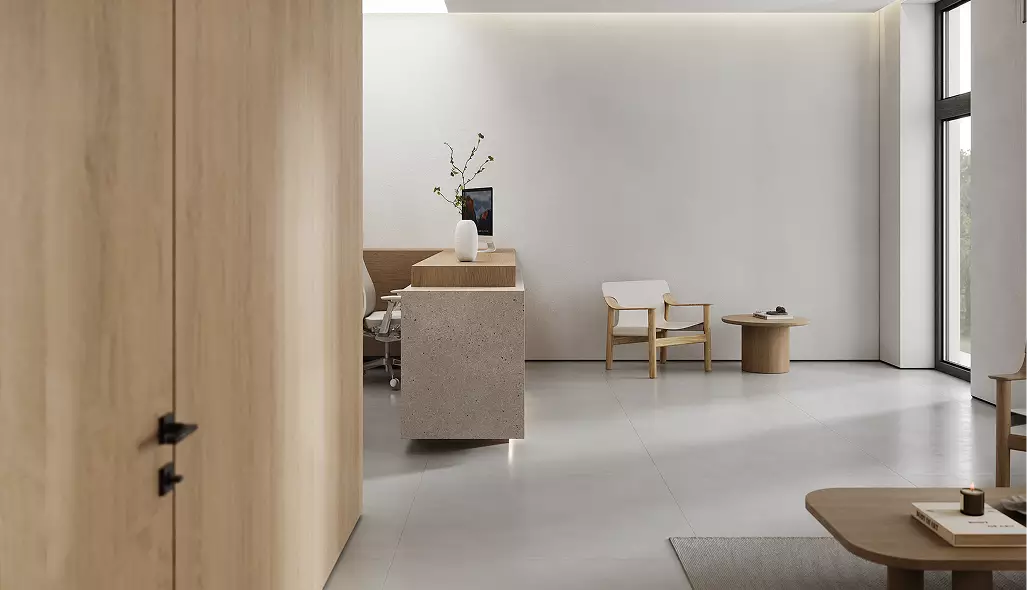 Rendering di uno studio dentistico moderno con poltrona di trattamento e attrezzature odontoiatriche professionali