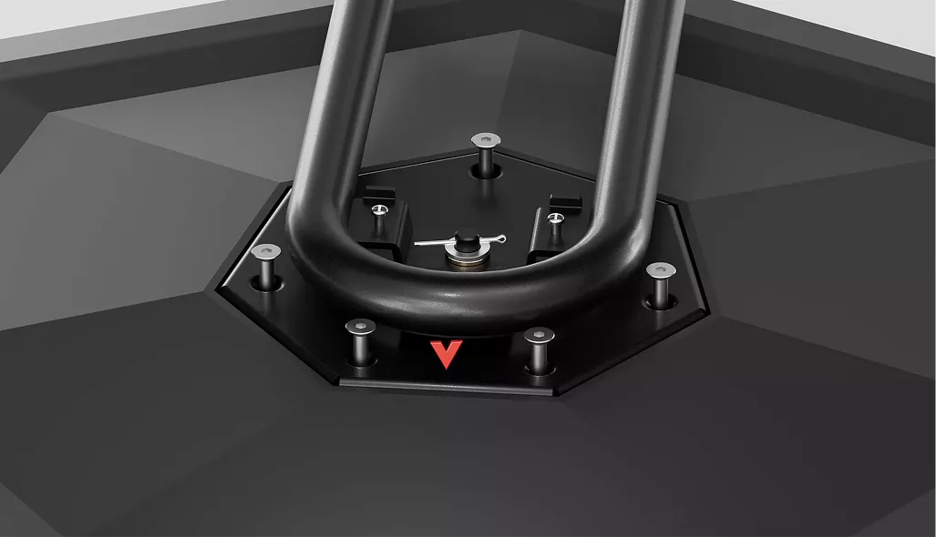 Close-up of reinforced metal support frame and mounting system on a durable smart composting device.