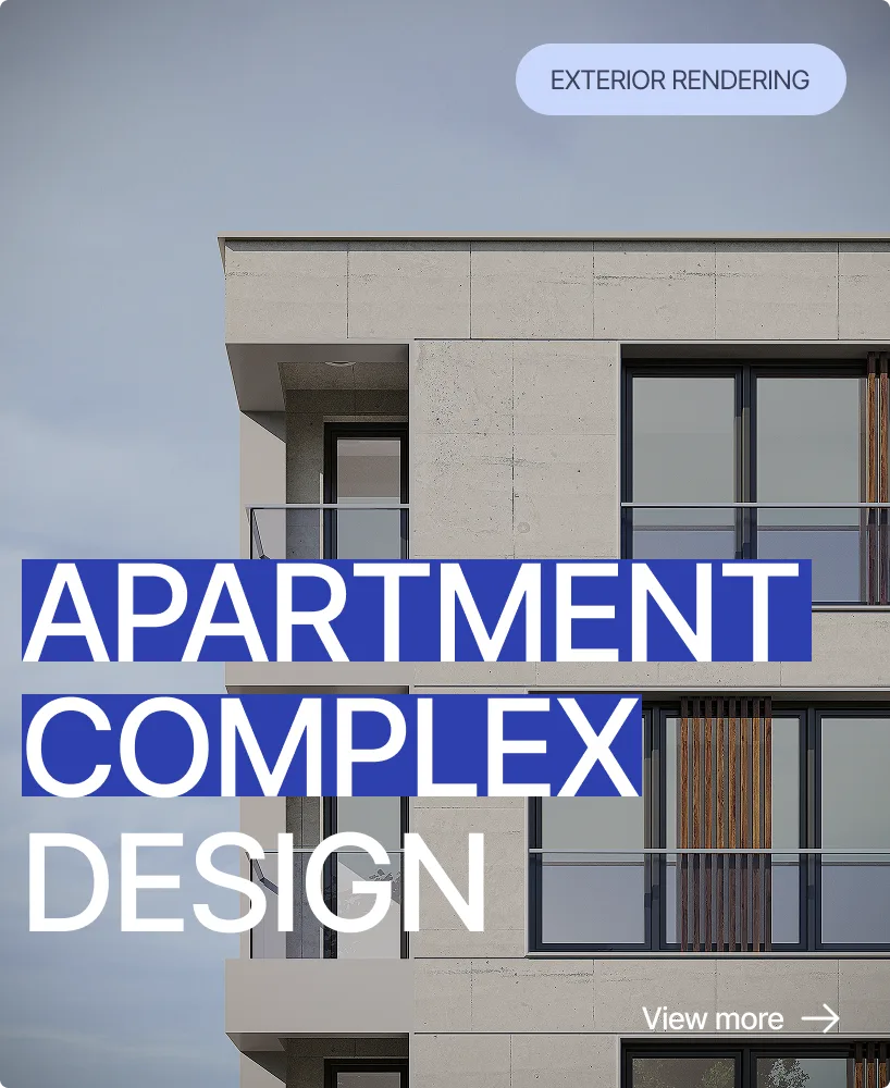 Exterior rendering of a modern apartment complex — the kind of 3D model overlaid on-site with augmented reality in architecture