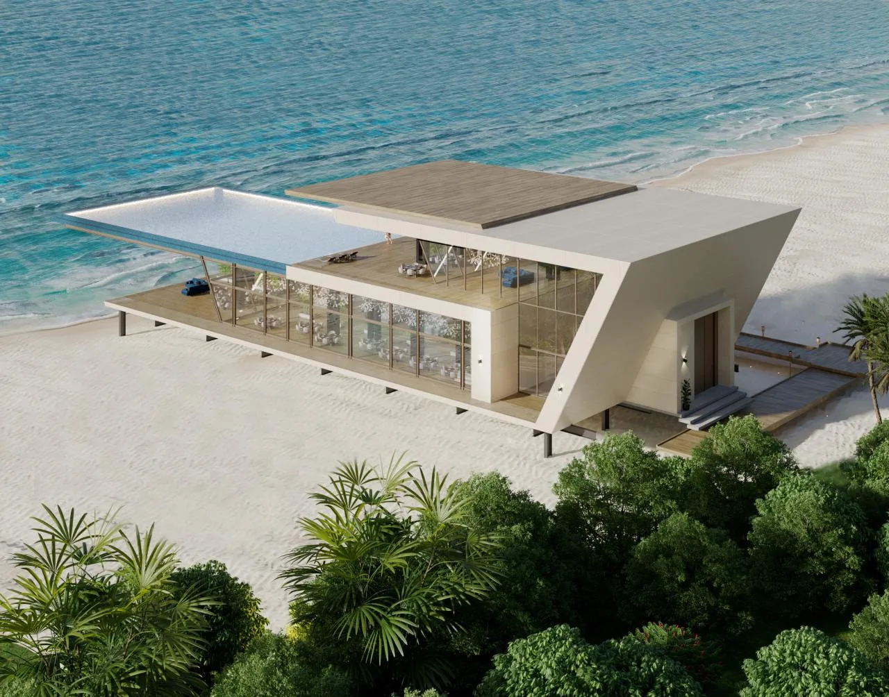 10 Best 3D Rendering Companies in the UK for Architectural Visualization and Real Estate Beachfront commercial building CGI by CGI studios in the UK for property marketing