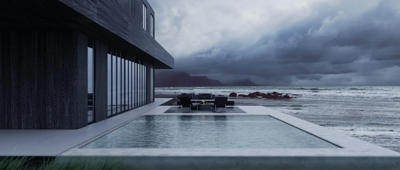 Coastal villa architectural rendering by Maverick Frame Studio