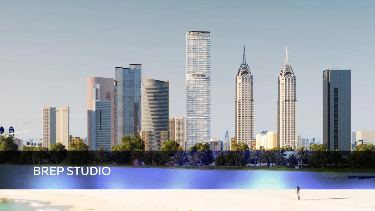 City skyline architectural CGI visualization for real estate marketing