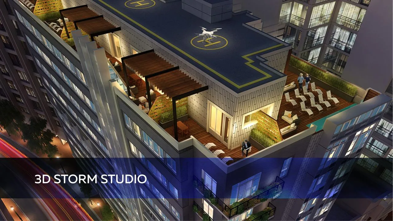 High rise rooftop architectural visualization produced by 3D rendering studio
