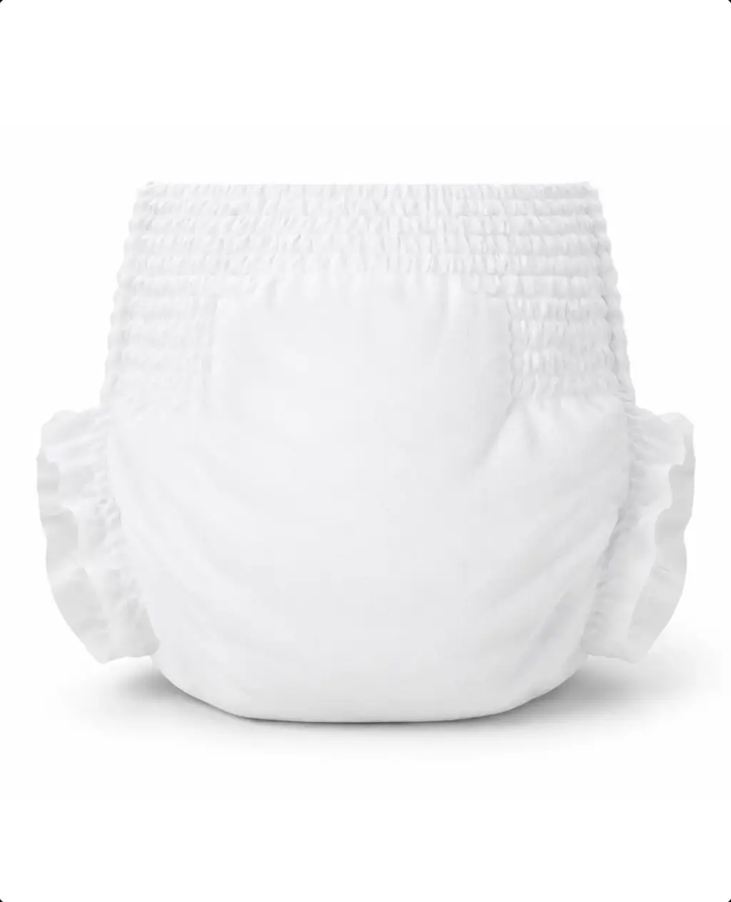Minimal front view of a hoppi diaper, baby diaper product render.