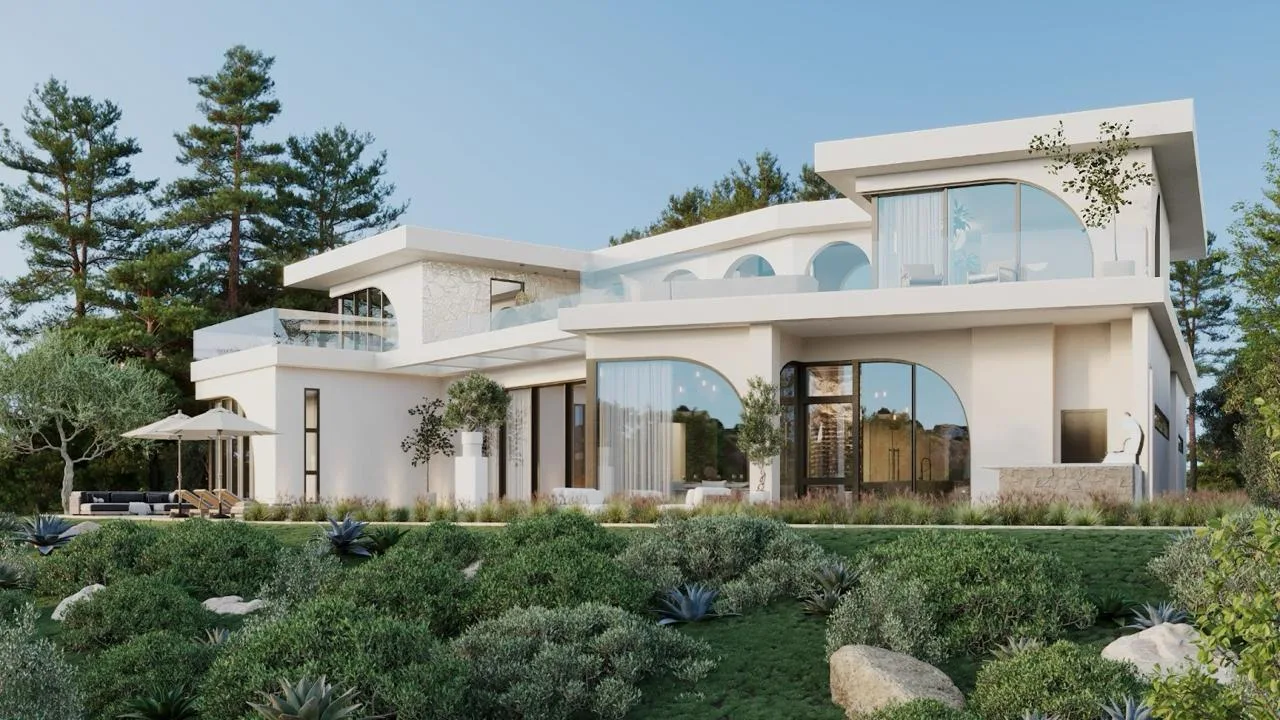 Luxury villa exterior architectural rendering produced by an architectural visualization company