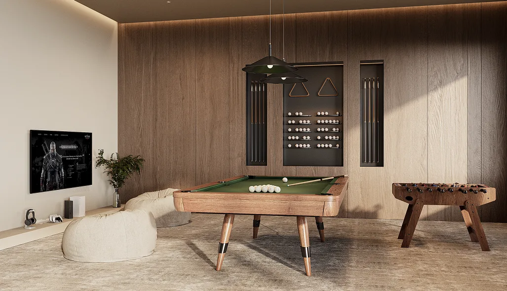 Visualisatie van een kantoorinterieur met een directiezone en hoogwaardige afwerkingen